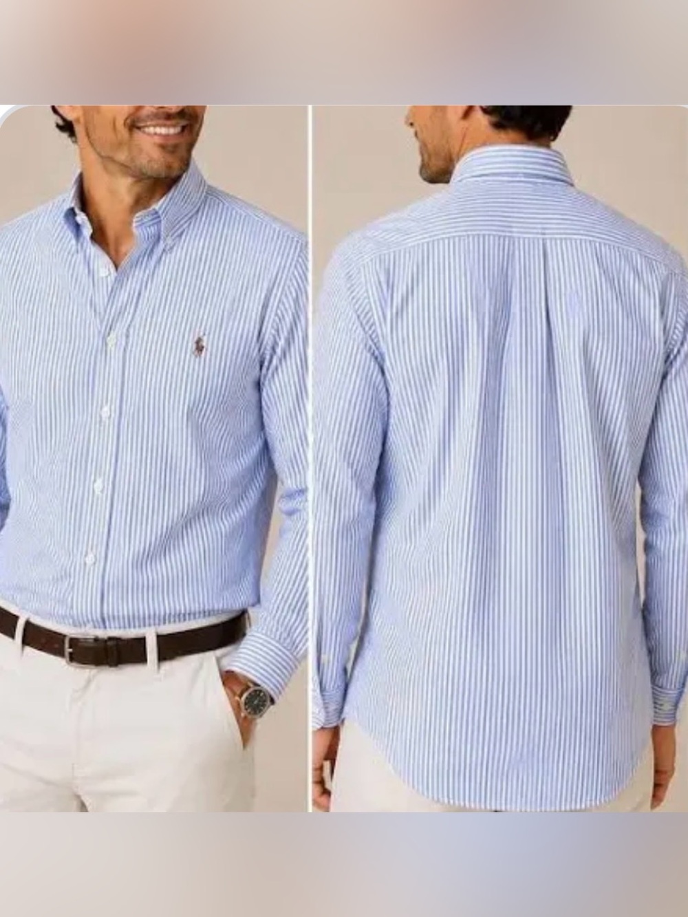 Ralph Lauren Men's Classic Navy Blue and White Striped Shirt-Mens XXL